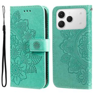 For Tecno Spark 40 4G Seven-petal Flowers Embossing Leather Phone Case(Green)