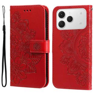 For Tecno Spark 40 4G Seven-petal Flowers Embossing Leather Phone Case(Red)