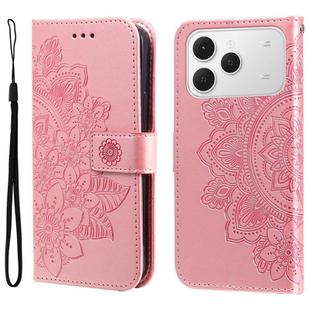 For Tecno Spark 40 4G Seven-petal Flowers Embossing Leather Phone Case(Rose Gold)