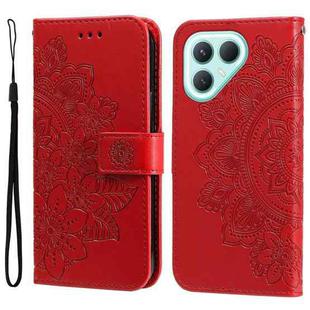 For Tecno Pova 7 Pro 5G Seven-petal Flowers Embossing Leather Phone Case(Red)