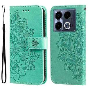 For Infinix Note 40 4G Seven-petal Flowers Embossing Leather Phone Case(Green)