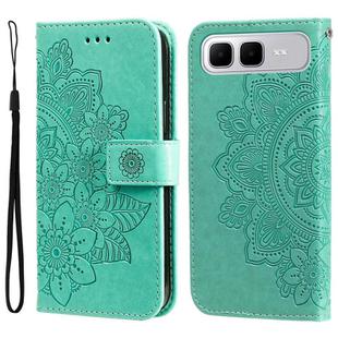 For Infinix Smart 10 Plus 4G Seven-petal Flowers Embossing Leather Phone Case(Green)