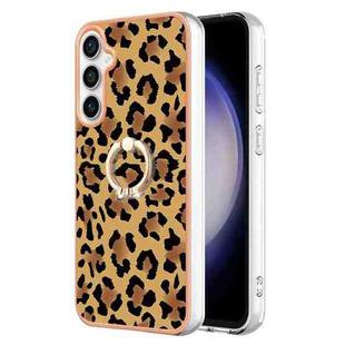For Samsung Galaxy S24 FE 5G Electroplating Dual-side IMD Phone Case with Ring Holder(Leopard Print)