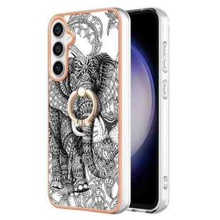For Samsung Galaxy S24 FE 5G Electroplating Dual-side IMD Phone Case with Ring Holder(Totem Elephant)
