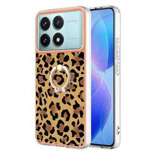 For Xiaomi Poco F6 Pro 5G Electroplating Dual-side IMD Phone Case with Ring Holder(Leopard Print)