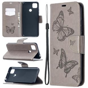 For Xiaomi Redmi 9C Two Butterflies Embossing Pattern Horizontal Flip Leather Case with Holder & Card Slot & Wallet & Lanyard(Grey)