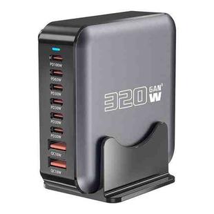 320W GaN 6 Type-C 2 USB Multi Ports Sharing Desktop Charger, Plug:US Plug(Grey)