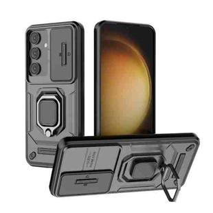 For Samsung Galaxy S25 5G Sliding Camshield TPU + PC Shockproof Phone Case with Holder(Black)