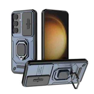 For Samsung Galaxy S25 5G Sliding Camshield TPU + PC Shockproof Phone Case with Holder(Blue)