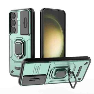 For Samsung Galaxy S25+ 5G Sliding Camshield TPU + PC Shockproof Phone Case with Holder(Green)