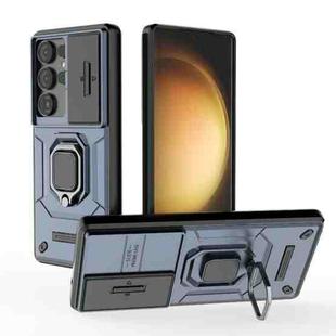 For Samsung Galaxy S25 Ultra 5G Sliding Camshield TPU + PC Shockproof Phone Case with Holder(Blue)