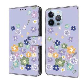 For iPhone 16 Pro Max Fresh Painted Leather Phone Case(Purple Floral)