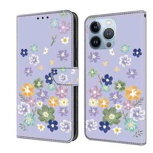 For iPhone 16 Pro Fresh Painted Leather Phone Case(Purple Floral)