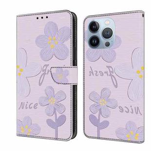 For iPhone 16 Pro Fresh Painted Leather Phone Case(Small Lilac Flowers)