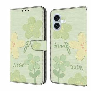 For iPhone 16 Plus Fresh Painted Leather Phone Case(Fresh Flowers)