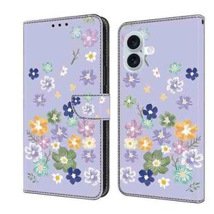 For iPhone 16 Plus Fresh Painted Leather Phone Case(Purple Floral)