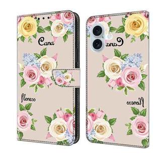 For iPhone 16 Plus Fresh Painted Leather Phone Case(Colored Flowers)