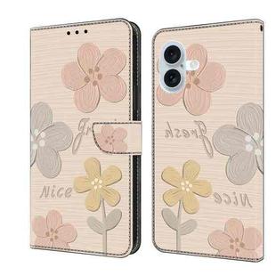 For iPhone 16 Plus Fresh Painted Leather Phone Case(Beige Flowers)