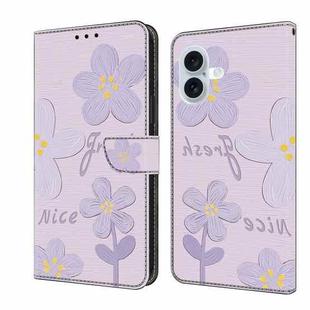 For iPhone 16 Plus Fresh Painted Leather Phone Case(Small Lilac Flowers)