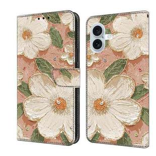 For iPhone 16 Plus Fresh Painted Leather Phone Case(Sunflower)