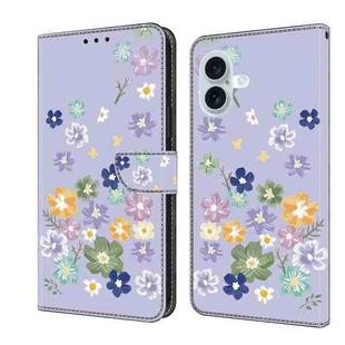 For iPhone 16 Fresh Painted Leather Phone Case(Purple Floral)