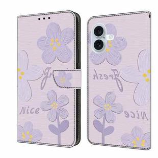 For iPhone 16 Fresh Painted Leather Phone Case(Small Lilac Flowers)