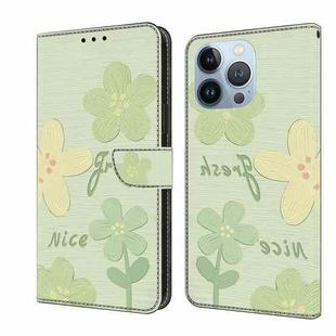 For iPhone 15 Pro Fresh Painted Leather Phone Case(Fresh Flowers)