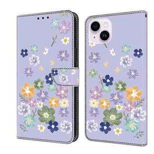 For iPhone 15 Plus Fresh Painted Leather Phone Case(Purple Floral)