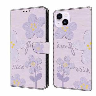 For iPhone 15 Plus Fresh Painted Leather Phone Case(Small Lilac Flowers)