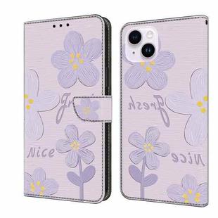 For iPhone 15 Fresh Painted Leather Phone Case(Small Lilac Flowers)