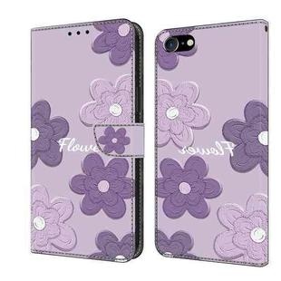 For iPhone 7 / 8 / SE 2022 Fresh Painted Leather Phone Case(Dark Purple Flowers)