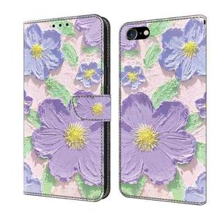 For iPhone 7 / 8 / SE 2022 Fresh Painted Leather Phone Case(Oil Painting Purple Flowers)