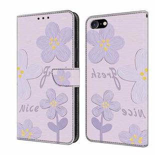 For iPhone 7 / 8 / SE 2022 Fresh Painted Leather Phone Case(Small Lilac Flowers)