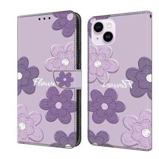 For iPhone 13 mini Fresh Painted Leather Phone Case(Dark Purple Flowers)