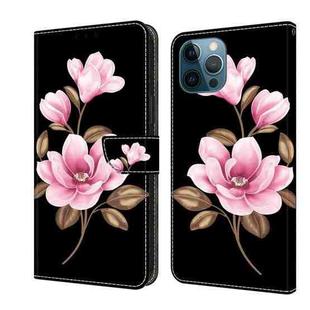 For iPhone 12 / 12 Pro Fresh Painted Leather Phone Case(Black Flowers)