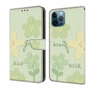 For iPhone 12 Pro Max Fresh Painted Leather Phone Case(Fresh Flowers)