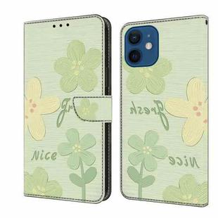 For iPhone 12 mini Fresh Painted Leather Phone Case(Fresh Flowers)