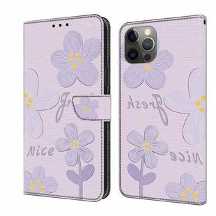 For iPhone 11 Pro Max Fresh Painted Leather Phone Case(Small Lilac Flowers)