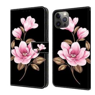 For iPhone 11 Pro Max Fresh Painted Leather Phone Case(Black Flowers)