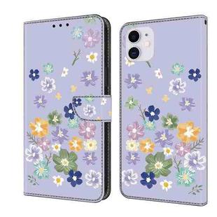 For iPhone 11 Fresh Painted Leather Phone Case(Purple Floral)