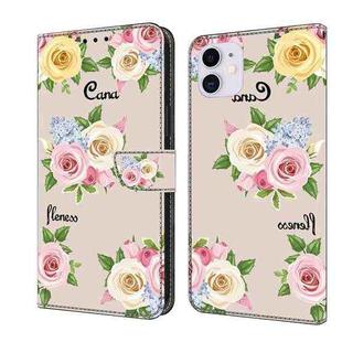 For iPhone 11 Fresh Painted Leather Phone Case(Colored Flowers)