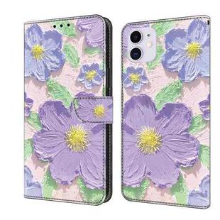For iPhone 11 Fresh Painted Leather Phone Case(Oil Painting Purple Flowers)