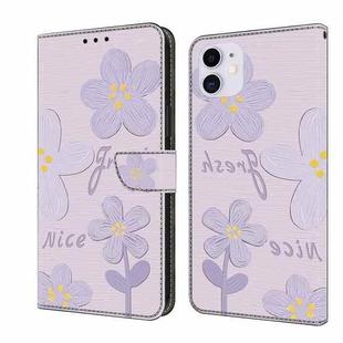 For iPhone 11 Fresh Painted Leather Phone Case(Small Lilac Flowers)