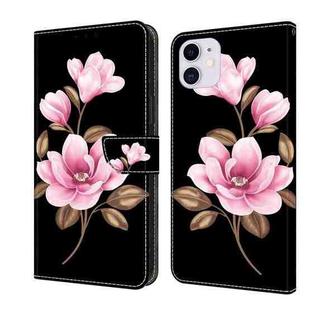 For iPhone 11 Fresh Painted Leather Phone Case(Black Flowers)