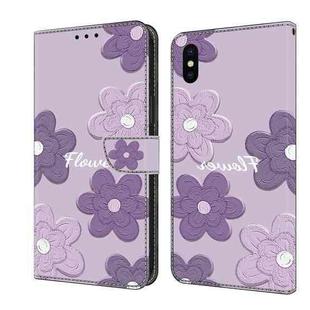 For iPhone X / XS Fresh Painted Leather Phone Case(Dark Purple Flowers)