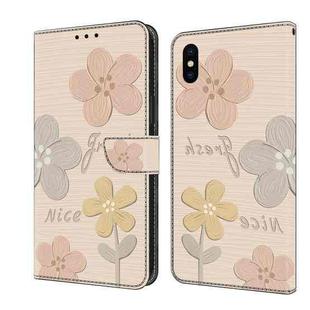 For iPhone X / XS Fresh Painted Leather Phone Case(Beige Flowers)