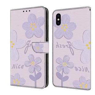 For iPhone X / XS Fresh Painted Leather Phone Case(Small Lilac Flowers)