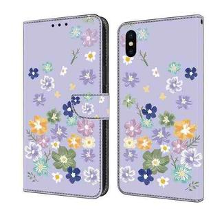 For iPhone XS Max Fresh Painted Leather Phone Case(Purple Floral)