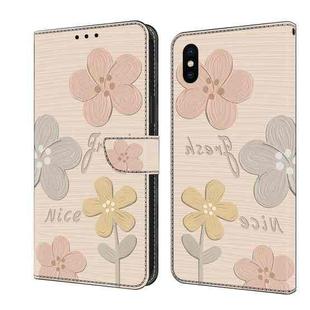 For iPhone XS Max Fresh Painted Leather Phone Case(Beige Flowers)