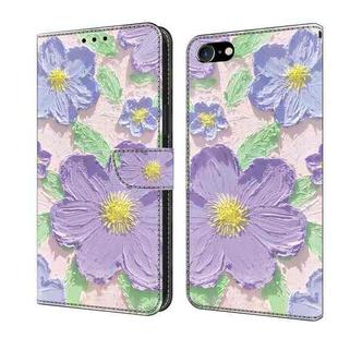 For iPhone 7 Plus / 8 Plus Fresh Painted Leather Phone Case(Oil Painting Purple Flowers)